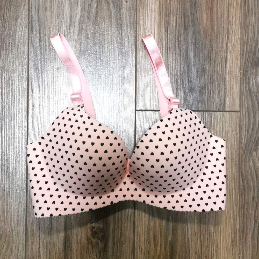 Pink & Black Hearts Seamless Ultra Push Up Bra, 32B